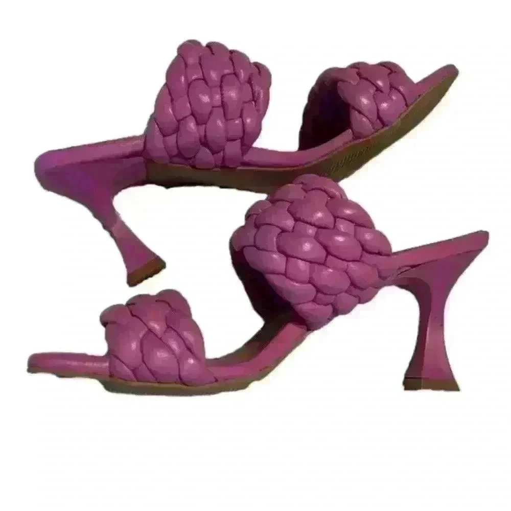 Chunky Braided Scandal Square Open Toe Heels Mod Flare Pink BUENO TULSI Barbie